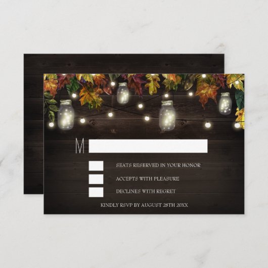 Rustic Fall Firefly Mason Jar Wedding RSVP Cards (Vorne/Hinten)