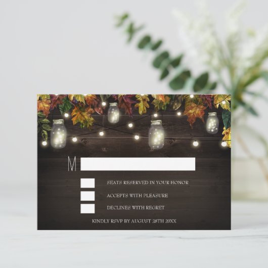 Rustic Fall Firefly Mason Jar Wedding RSVP Cards Karte (Stehend Vorderseite)