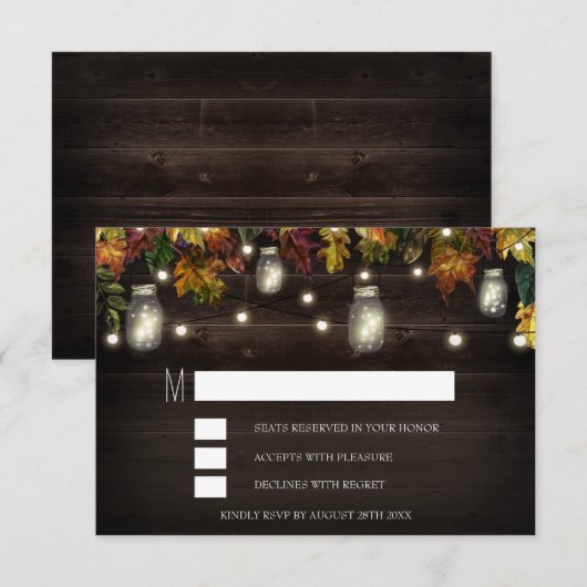 Rustic Fall Firefly Mason Jar Wedding RSVP Cards Karte (Vorne/Hinten)