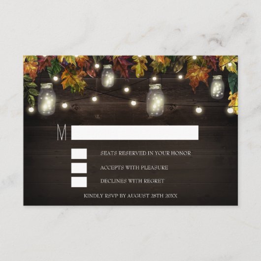 Rustic Fall Firefly Mason Jar Wedding RSVP Cards Karte (Vorderseite)