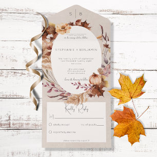 Rustic Fall Floral & Blätter Kein Abendessen All In One Einladung