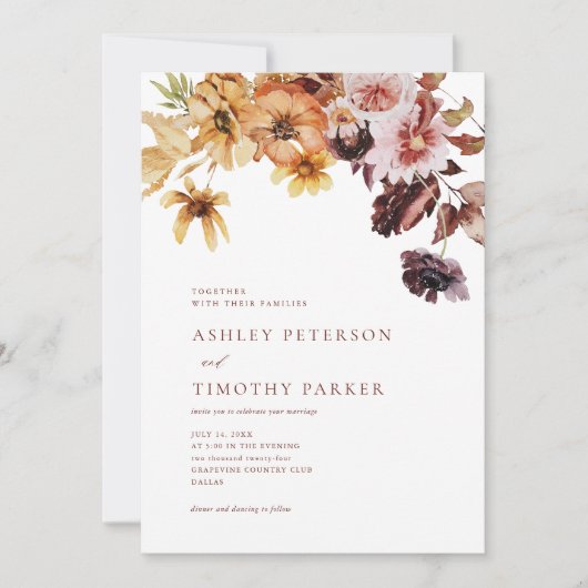 Rustic Fall Floral Boho Hochzeit Einladung (Vorderseite)