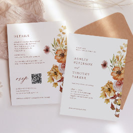 Rustic Fall Floral Boho Wedding QR Einladung