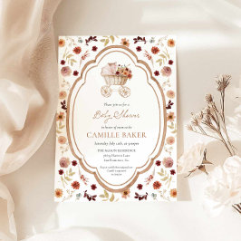 Rustic Fall Floral Burgundy Baby Shower Invitation Einladung
