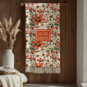 Rustic Fall Floral Copper Terracotta Olive Blanket Fleecedecke
