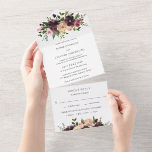 Rustic Fall Floral Elegante Hochzeit All In One Einladung