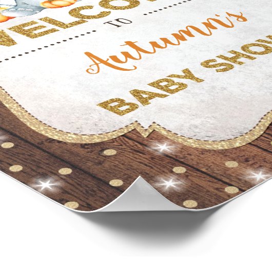 Rustic Fall Floral Elephant Baby Dusche Willkommen Poster (Ecke)
