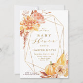 Rustic Fall Floral Gold Geometric Baby Dusche Einladung (Vorderseite)
