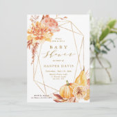 Rustic Fall Floral Gold Geometric Baby Dusche Einladung (Stehend Vorderseite)