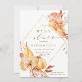 Rustic Fall Floral Gold Script Pumpkin Baby Dusche Einladung (Vorderseite)