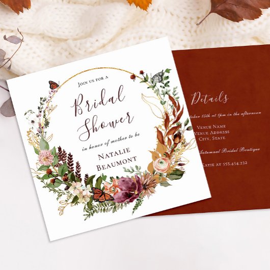 Rustic Fall Floral & Greenery Square Brautparty Einladung