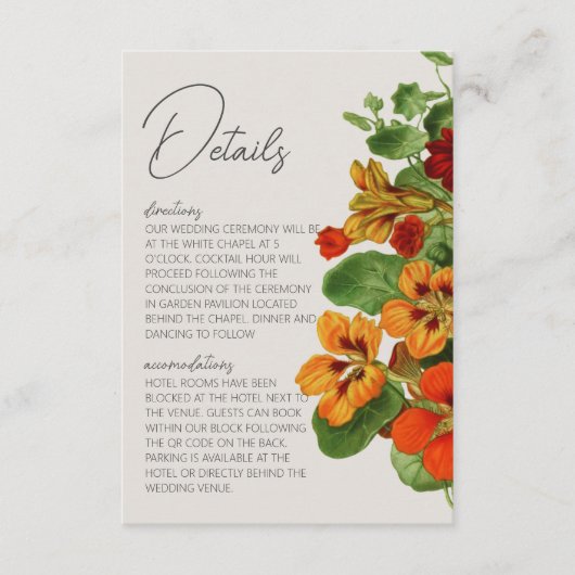 Rustic Fall Floral Modern QR Code Wedding Details Begleitkarte (Vorderseite)
