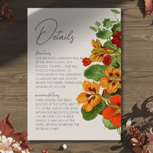 Rustic Fall Floral Modern QR Code Wedding Details Begleitkarte