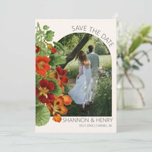 Rustic Fall Floral Modern Wedding Save the Date Einladung (Stehend Vorderseite)