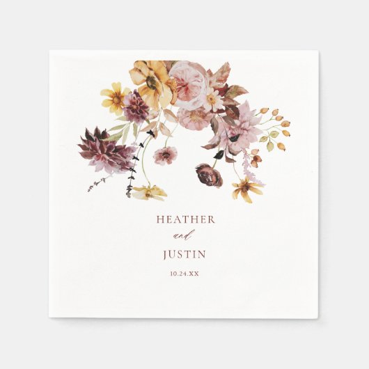 Rustic Fall Floral Monogram Wedding Serviette (Vorderseite)