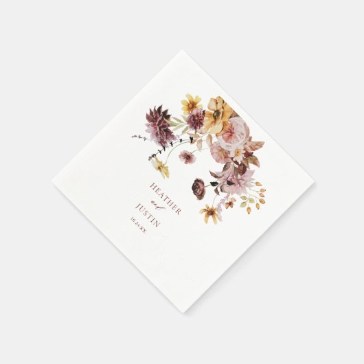 Rustic Fall Floral Monogram Wedding Serviette (Ecke)