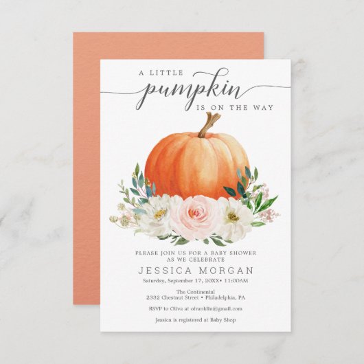 Rustic Fall Floral Pumpkin Baby Dusche Einladung (Vorne/Hinten)