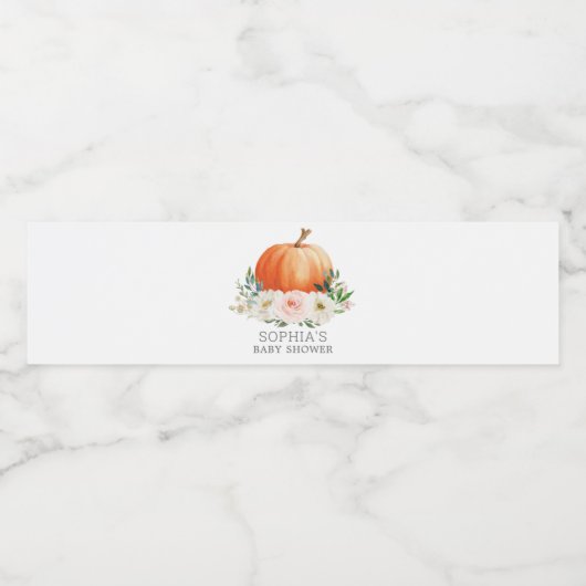 Rustic Fall Floral Pumpkin Baby Dusche Wasserflaschenetikett (Einzelnes Label)