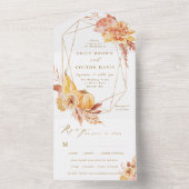 Rustic Fall Floral Pumpkin Geometric Wedding Gold All In One Einladung (Innen Boden)