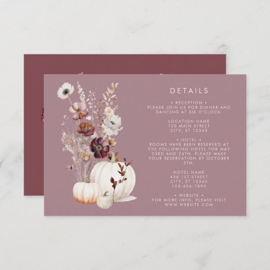 Rustic Fall Floral Pumpkin Hochzeit Begleitkarte (Vorne/Hinten)