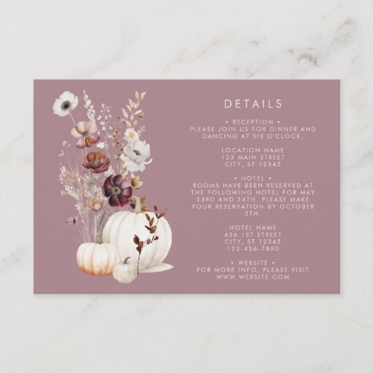 Rustic Fall Floral Pumpkin Hochzeit Begleitkarte (Vorderseite)