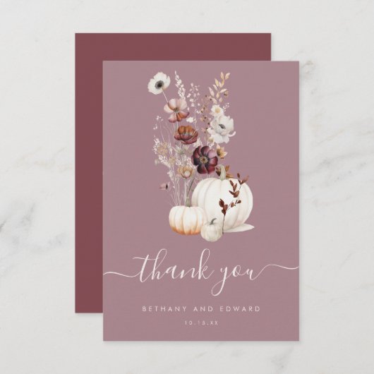 Rustic Fall Floral Pumpkin Hochzeit Dankeskarte (Vorne/Hinten)