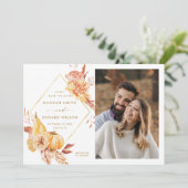 Rustic Fall Floral Pumpkin Hochzeit Foto Gold Save The Date (Stehend Vorderseite)