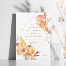 Rustic Fall Floral Pumpkin Hochzeit Gold Script