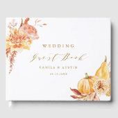 Rustic Fall Floral Pumpkin Hochzeit Gold Script Gästebuch (Vorderseite)