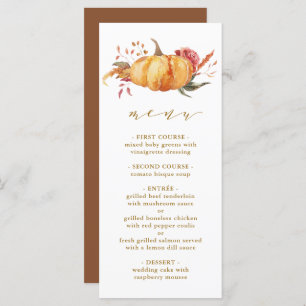 Rustic Fall Floral Pumpkin Hochzeit Gold Script Menükarte