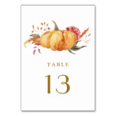 Rustic Fall Floral Pumpkin Hochzeit Gold Script Tischnummer (Vorderseite)