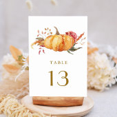 Rustic Fall Floral Pumpkin Hochzeit Gold Script Tischnummer