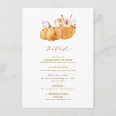 Rustic Fall Floral Pumpkin Hochzeitsdetails Gold Begleitkarte (Vorderseite)
