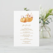 Rustic Fall Floral Pumpkin Hochzeitsdetails Gold Begleitkarte (Stehend Vorderseite)