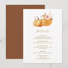 Rustic Fall Floral Pumpkin Hochzeitsdetails Gold Begleitkarte