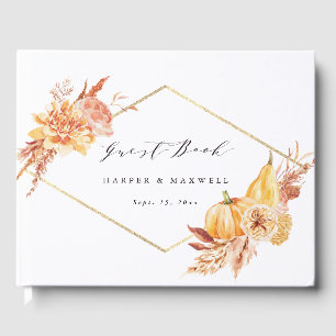Rustic Fall Floral Pumpkin Hochzeitsgoldrahmen Gästebuch