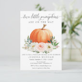 Rustic Fall Floral Pumpkin Twin Baby Dusche Einladung (Stehend Vorderseite)