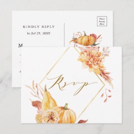 Rustic Fall Floral Pumpkin Wedding Gold UAWG Postkarte