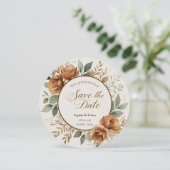 Rustic Fall Floral Round Save the Date Hochzeit (Stehend Vorderseite)