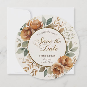 Rustic Fall Floral Round Save the Date Hochzeit