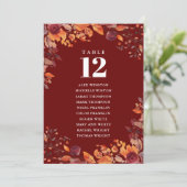 Rustic Fall Floral Table Number Seating Chart Einladung (Stehend Vorderseite)