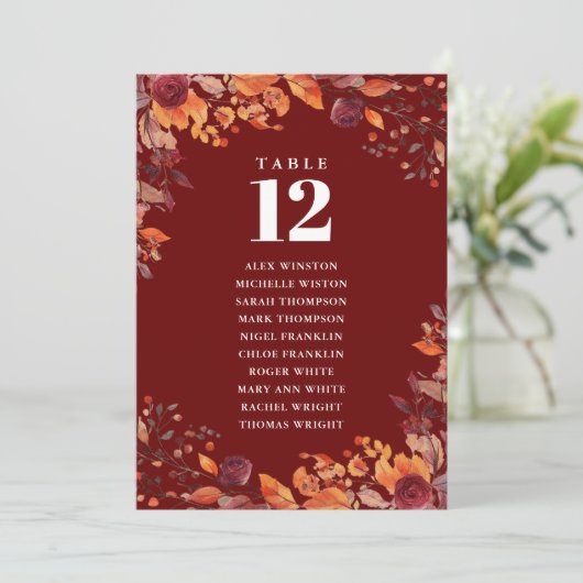 Rustic Fall Floral Table Number Seating Chart Einladung (Stehend Vorderseite)