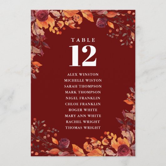 Rustic Fall Floral Table Number Seating Chart Einladung (Vorderseite)