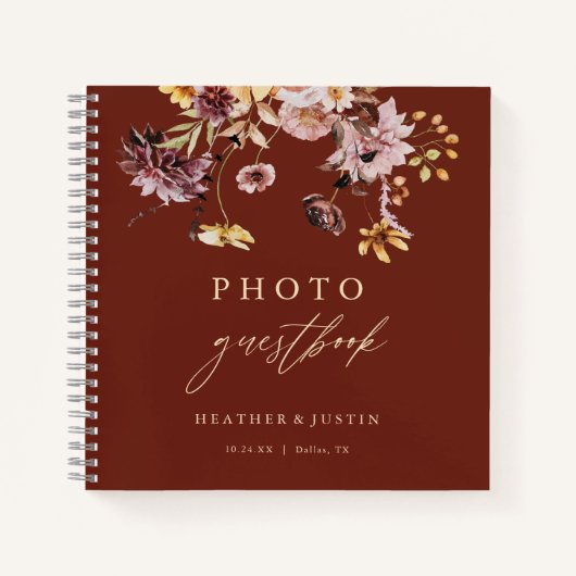 Rustic Fall Floral Wedding Foto Gästebuch Notizblock (Vorderseite)