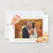 Rustic Fall Floral Wedding Gold Frame Foto Dankeskarte (Vorderseite)