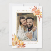 Rustic Fall Floral Wedding Gold Frame Foto Save The Date (Vorderseite)