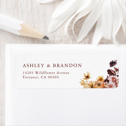 Rustic Fall Floral Wedding Return Label (Insitu)