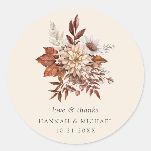 Rustic Fall Floral Wedding Vielen Dank Runder Aufkleber (Vorderseite)