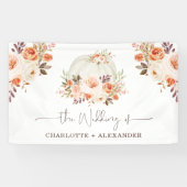 Rustic Fall Floral White Pumpkin Wedding Party Banner (Horizontal)