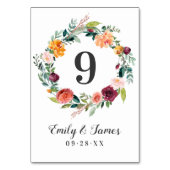Rustic Fall Floral Wreath Wedding Monogram Tischnummer (Rückseite)